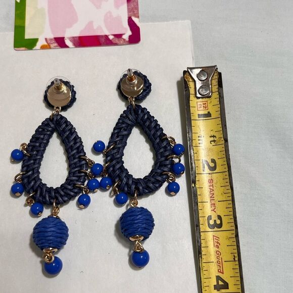 Lily Pulitzer Blue Raffia Chandelier Earrings New - Picture 4 of 7